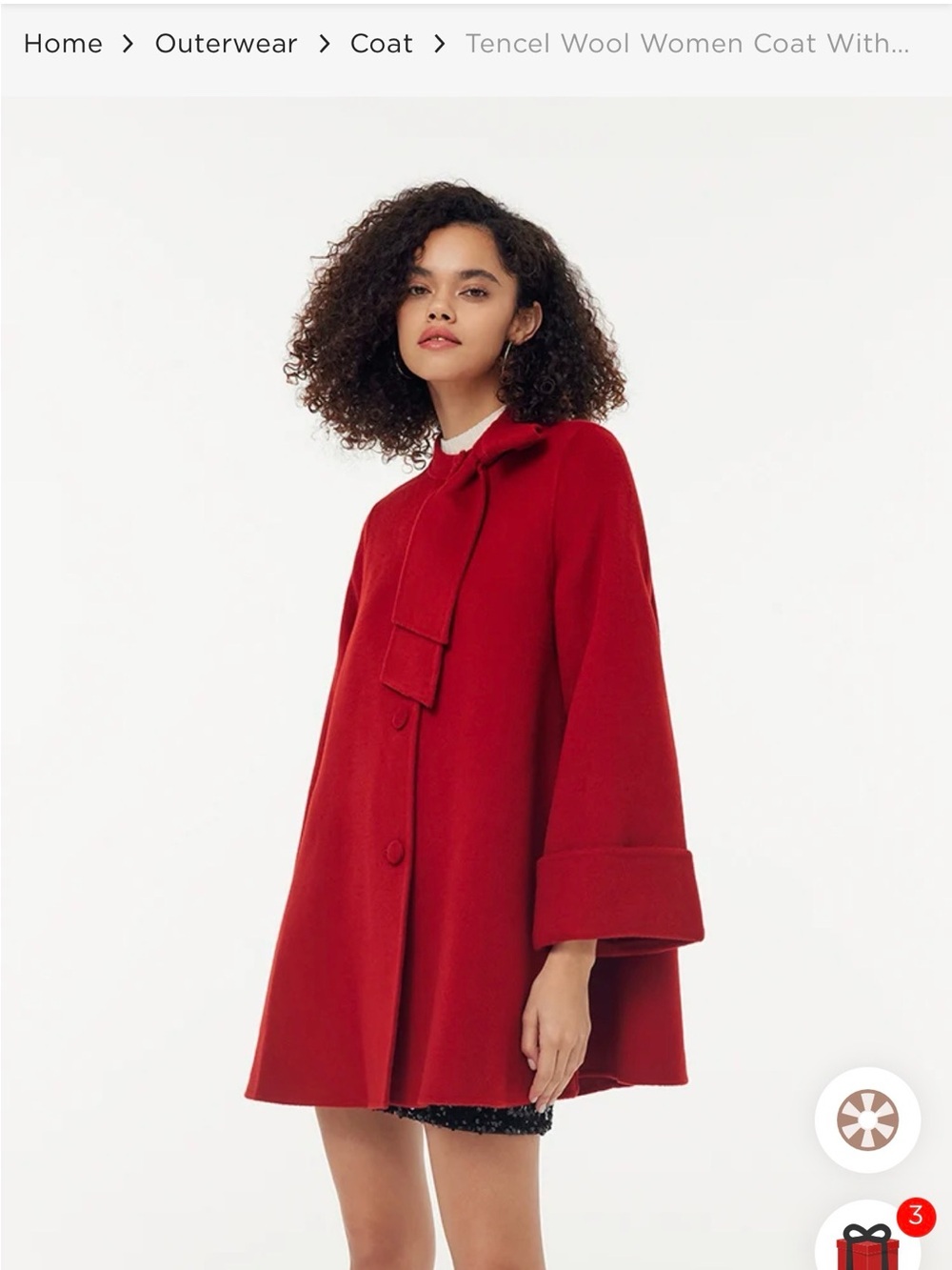 Red Women’s Wool Swing Coat with Bow Tie